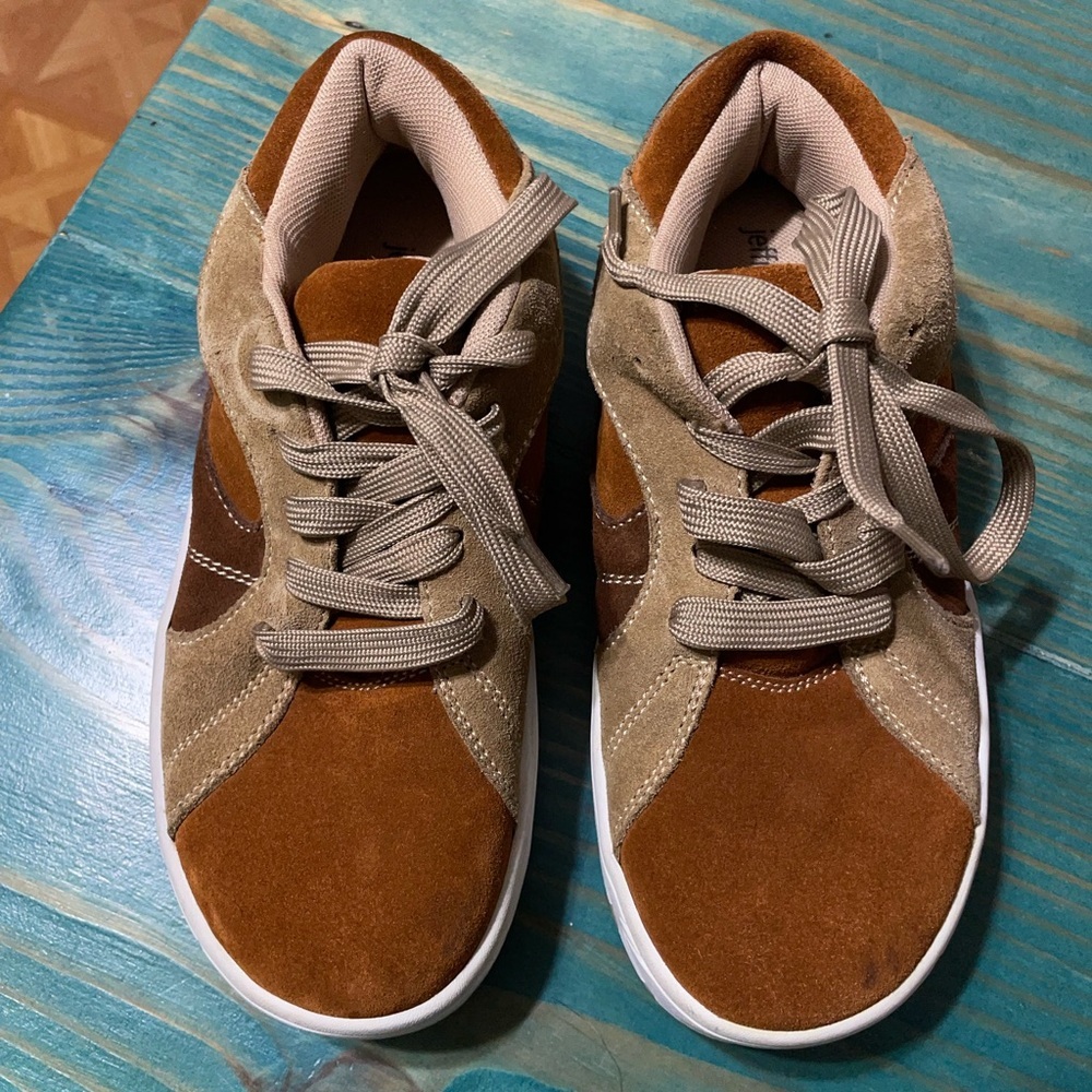 Jeffrey Campbell Brown and Tan Suede Sneakers